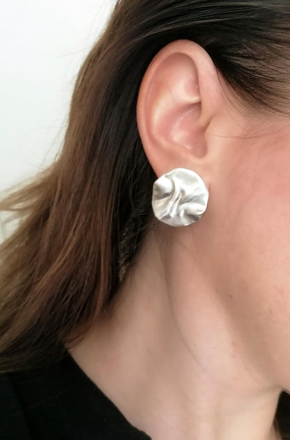 Melted Disc Sterling Silver Stud Earrings