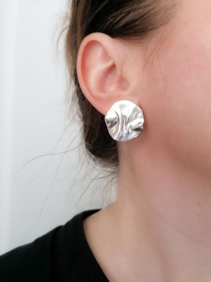 Melted Disc Sterling Silver Stud Earrings