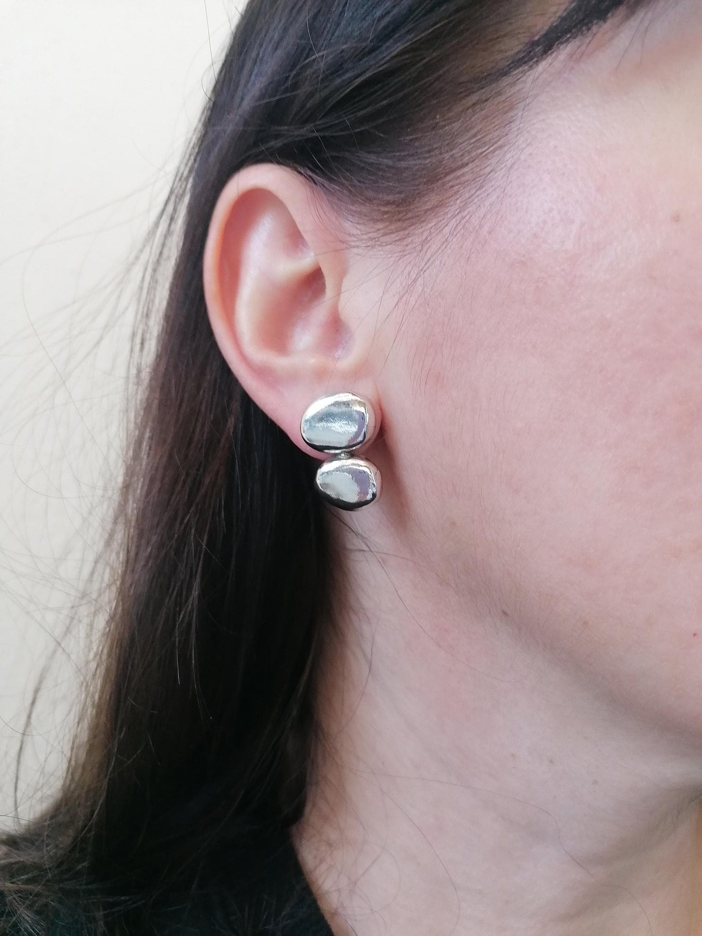 Organic Silver Pebble Stud Earrings – Sterling Silver