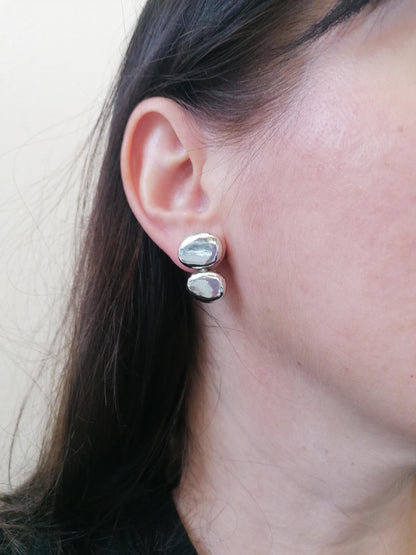 Organic Silver Pebble Stud Earrings – Sterling Silver