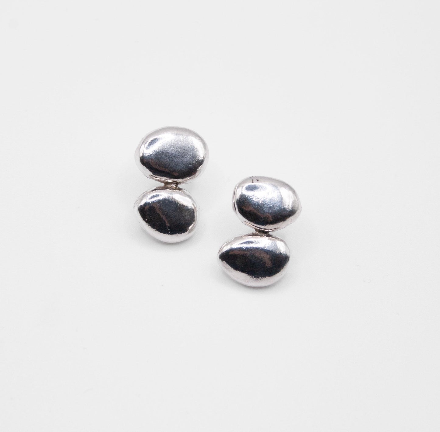 Organic Silver Pebble Stud Earrings – Sterling Silver