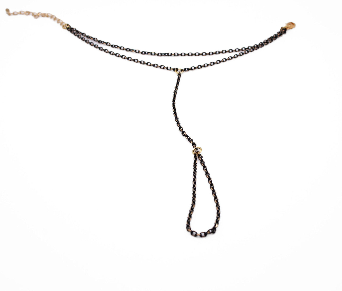 Black & Gold Steel Hand Chain Bracelet: Gothic Boho Jewelry