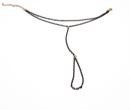 Black & Gold Steel Hand Chain Bracelet: Gothic Boho Jewelry