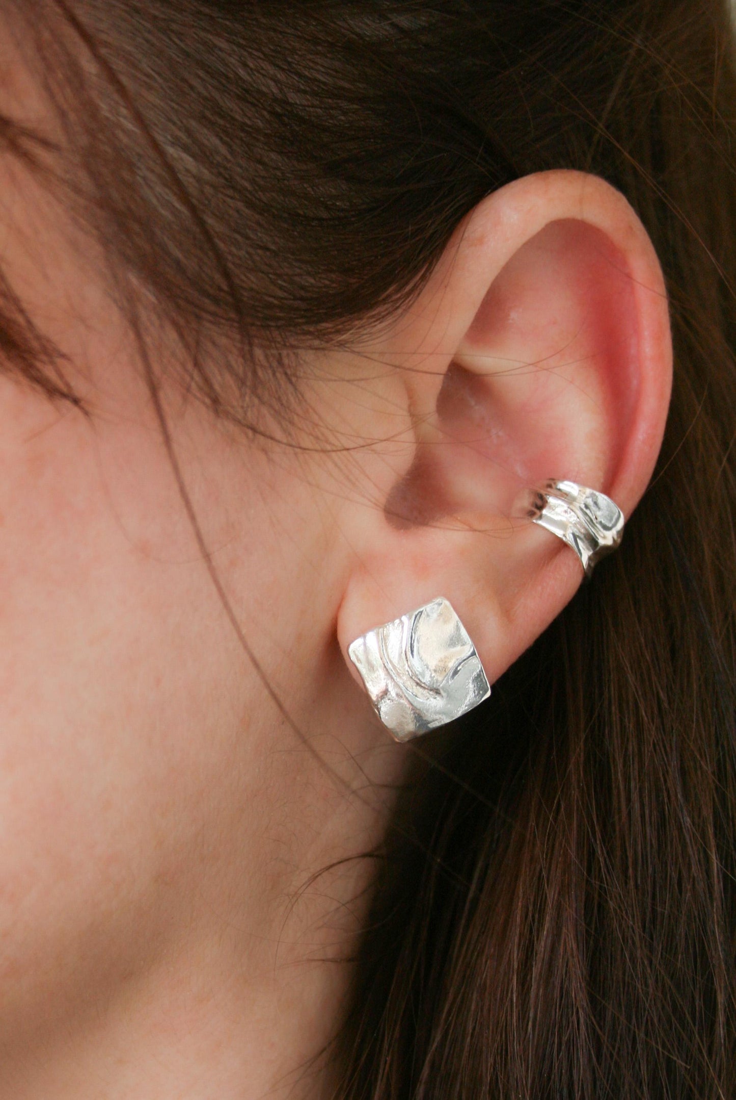 Sculptural Square Stud Earings – Handcrafted in Sterling Silver 925