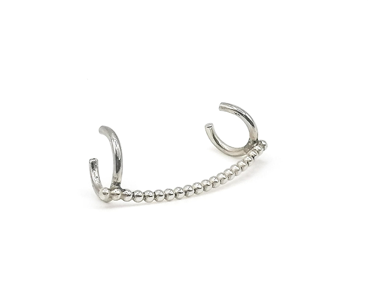 Long Beaded Sterling Silver Ear Cuff – No Piercing