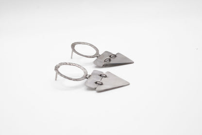 Handmade Sterling Silver Geometric Dangle Earrings – Textured Circle & Triangle Statement Jewelry