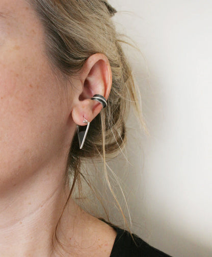 Silver ear cuff conch hoop earring oxidized no piercing