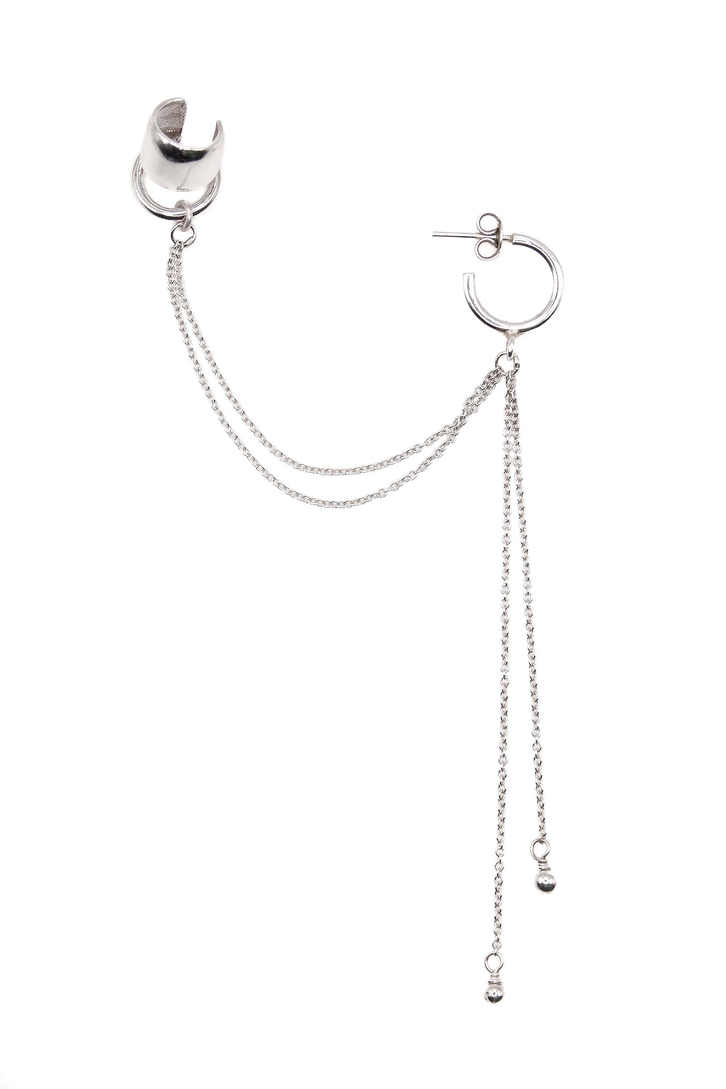 Helix Chain Ear Cuff and Hoop Earring – Sterling Silver