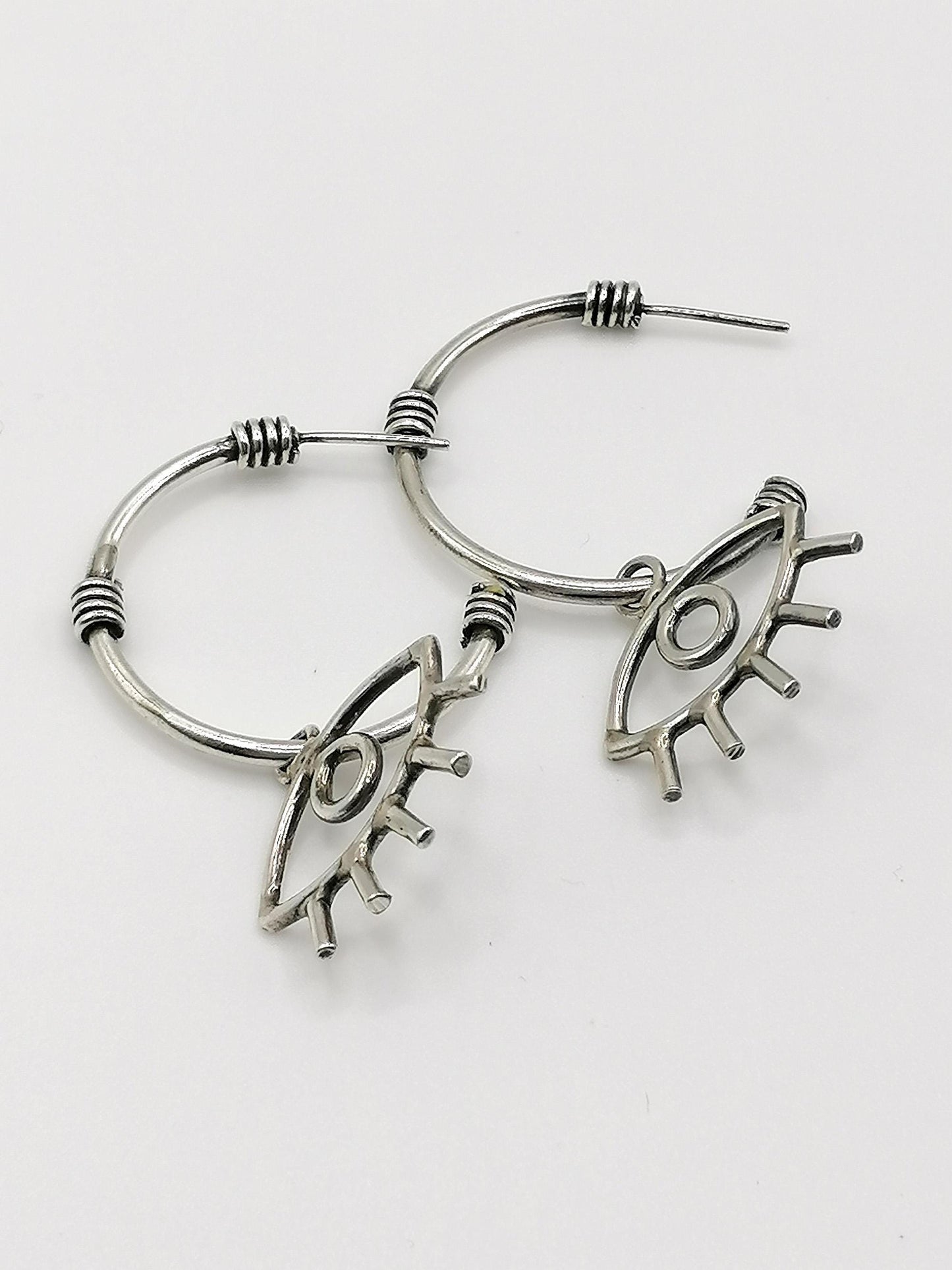 Evil Eye Charm Hoop Earrings – Sterling Silver or Gold Brass