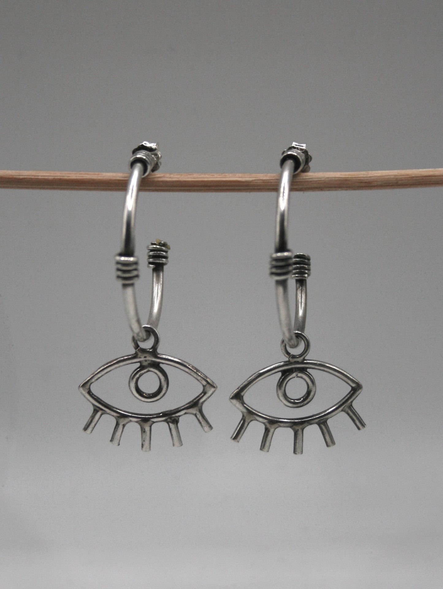 Evil Eye Charm Hoop Earrings – Sterling Silver or Gold Brass