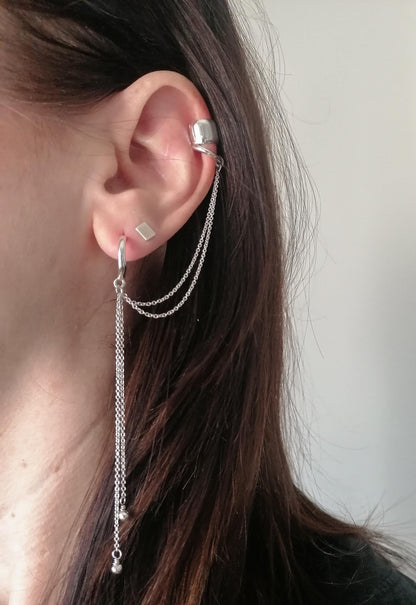 Helix Chain Ear Cuff and Hoop Earring – Sterling Silver