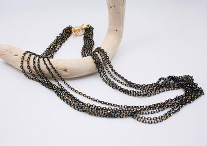 Multi-Strand Chain Choker: Black & Gold Layered Necklace