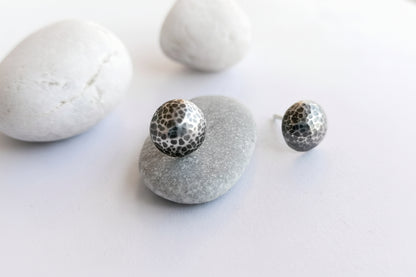 Hammered Dome Stud Earrings in Sterling Silver 925 – Half Dome Button Studs