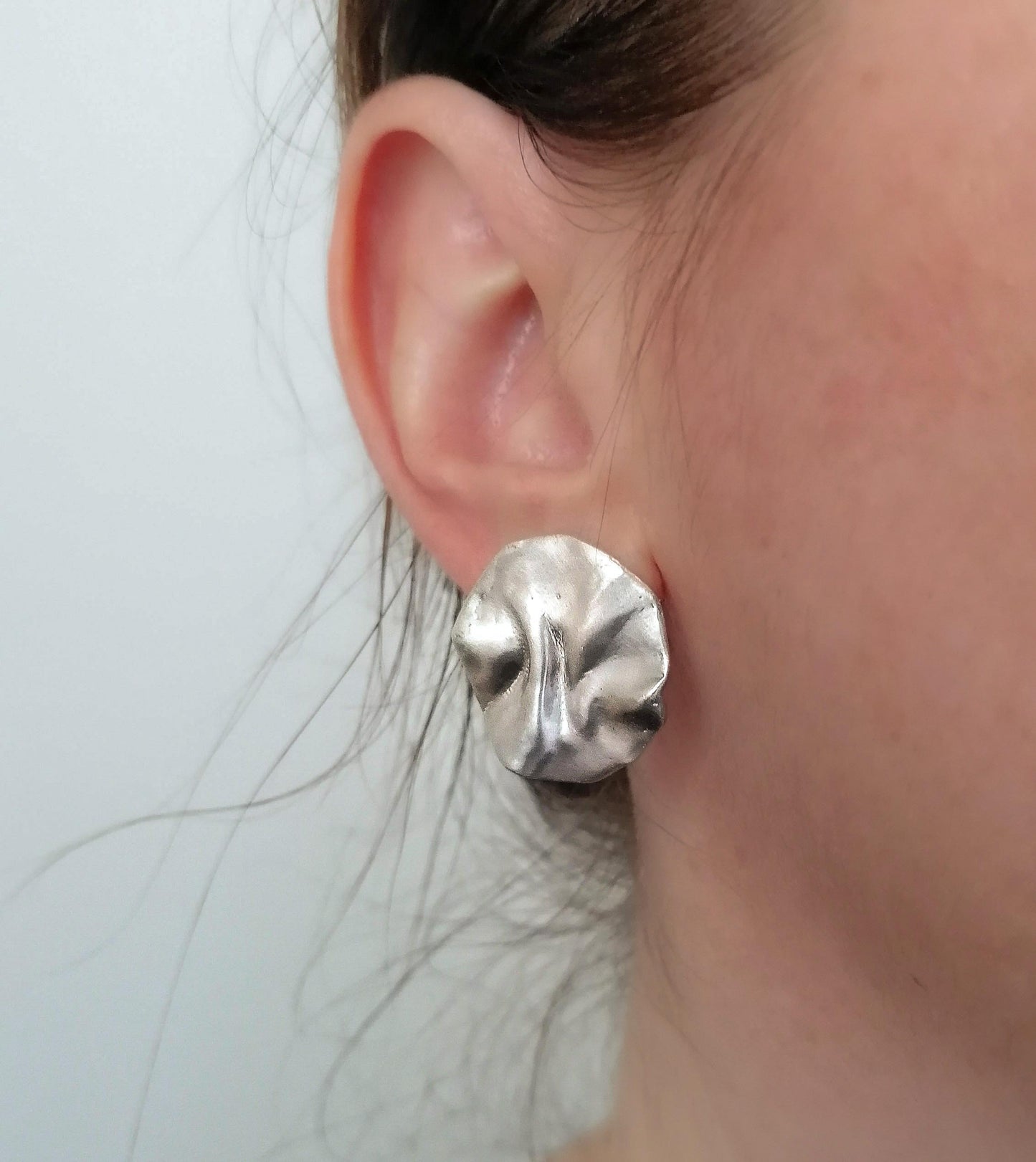 Melted Disc Sterling Silver Stud Earrings