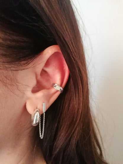 Textured Sterling Silver Conch Ear Cuff: Minimalist Non-Pierced Boho Jewelry