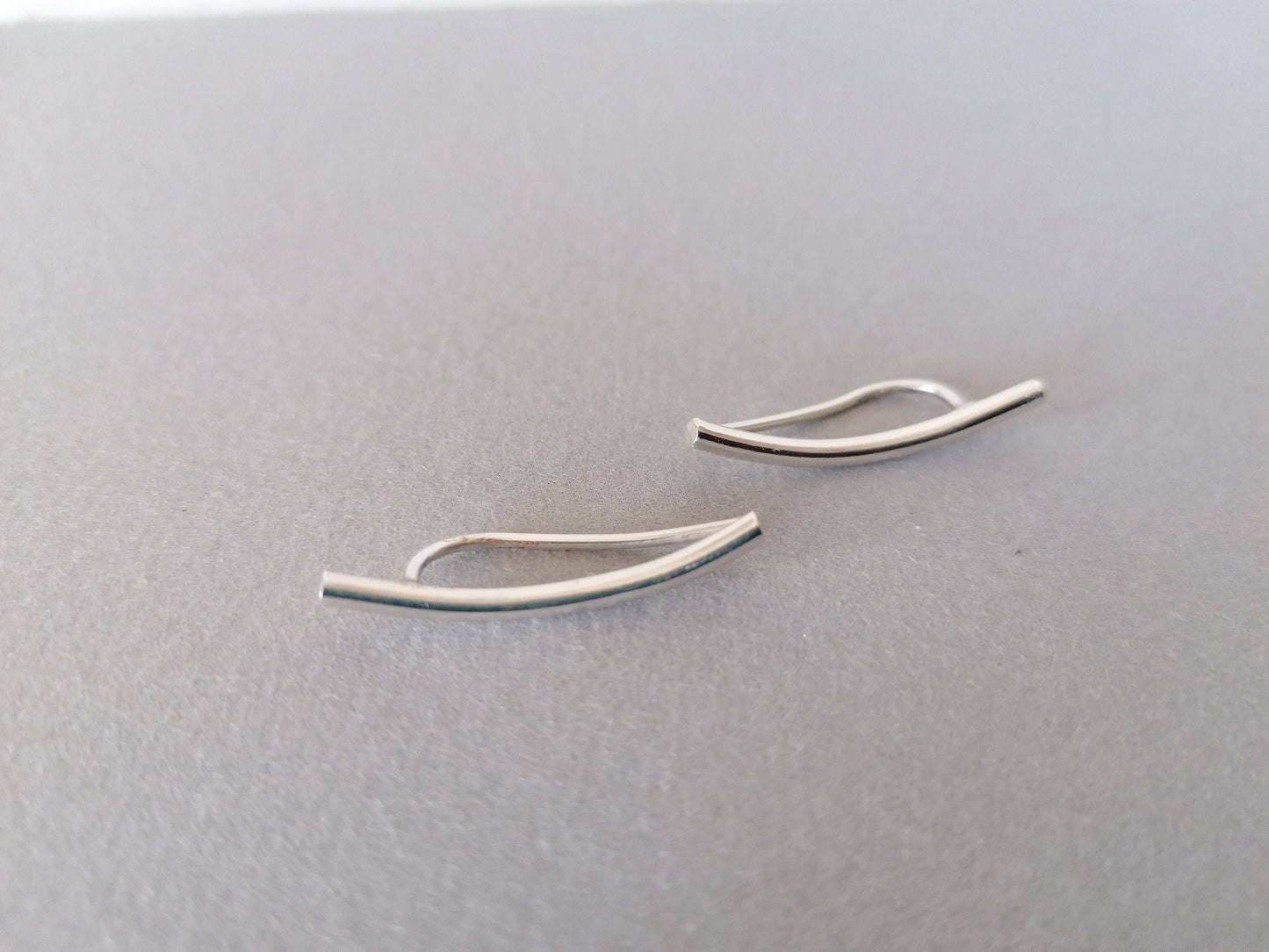 Sterling Silver Ear Climber 925 – Minimal Curved Bar Earring for Women