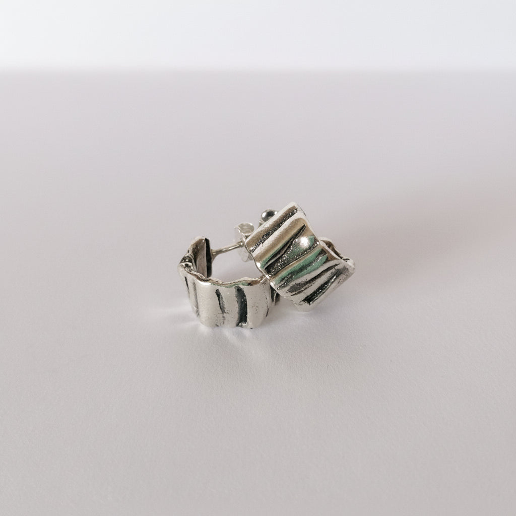 Irregular Huggie Hoop Earrings in 925 Sterling Silver - Thick Melted Design