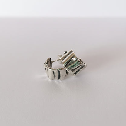 Irregular Huggie Hoop Earrings in 925 Sterling Silver - Thick Melted Design