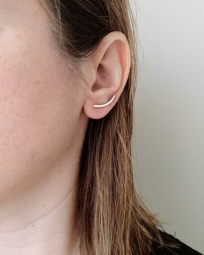 sterling silver ear climber curved bar 925 minimal