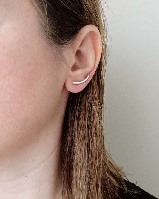 sterling silver ear climber curved bar 925 minimal