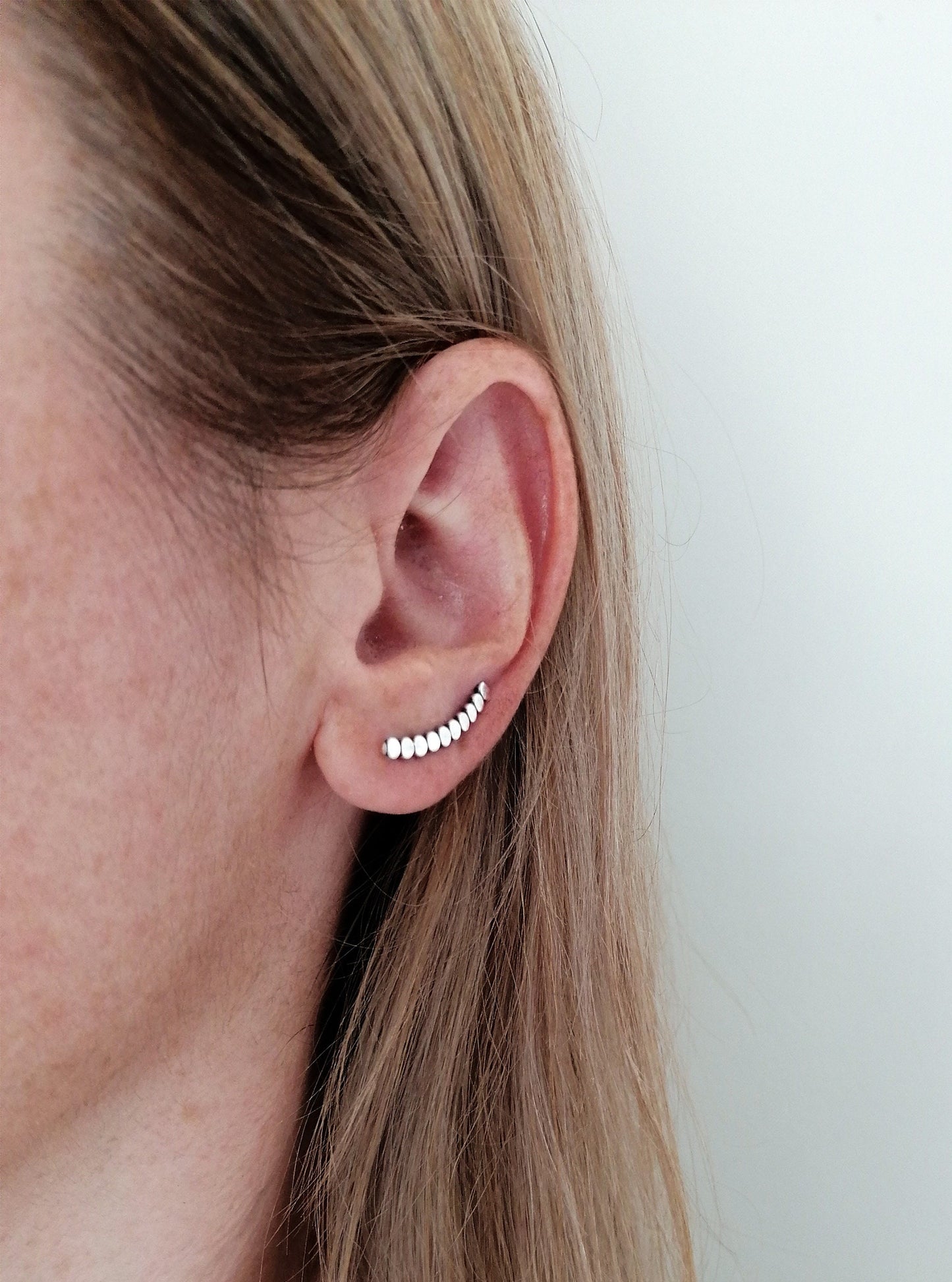 Tiny Circle Ear Climbers – Sterling Silver Dot Earrings