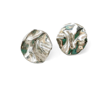 Melted Disc Sterling Silver Stud Earrings