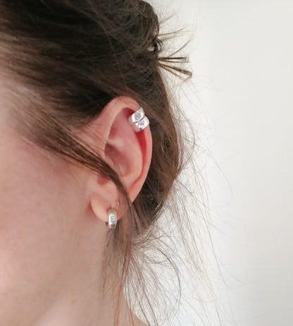 Sterling Silver 925 Cuff Earring Wide Chunky Cartilage Earring