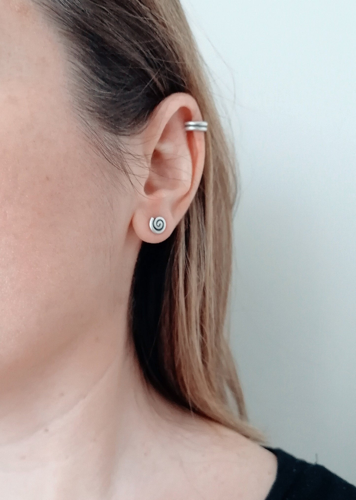 Sterling Silver Spiral Stud Earrings 925 – Minimal Greek Symbol Jewelry for Women