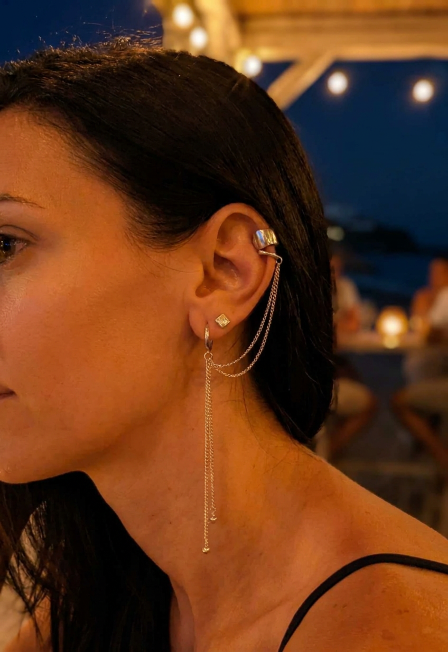 Helix Chain Ear Cuff and Hoop Earring – Sterling Silver