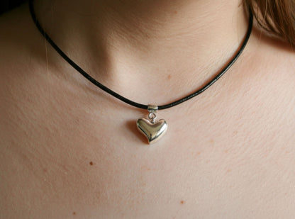 Puffy Heart Sterling Silver Necklace