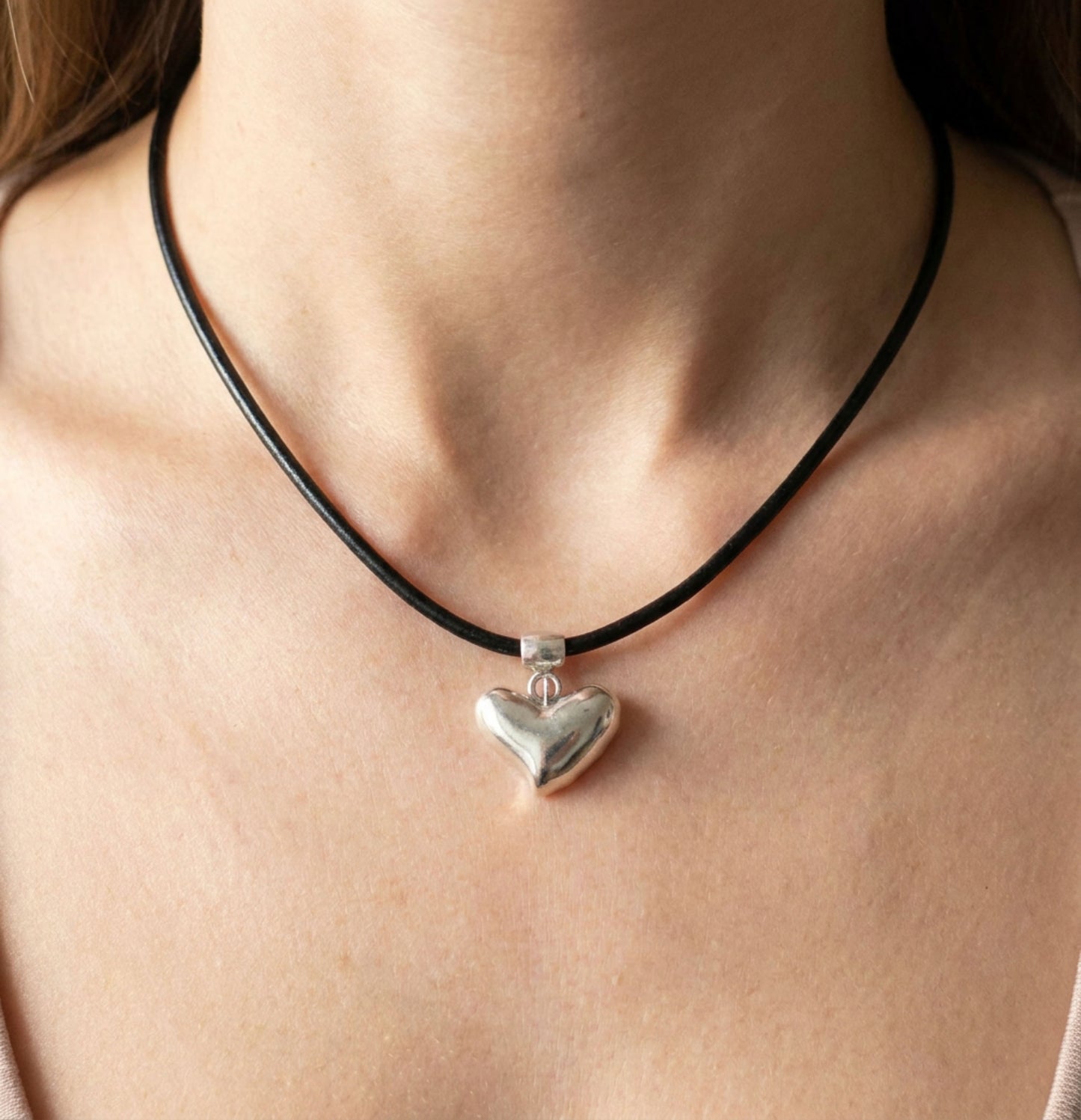 Puffy Heart Sterling Silver Necklace