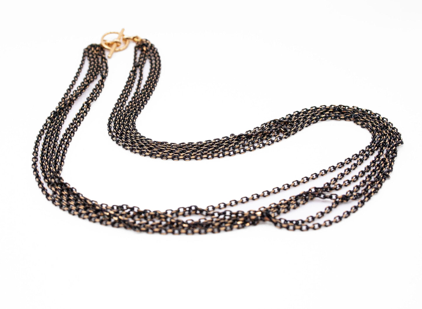 Multi-Strand Chain Choker: Black & Gold Layered Necklace