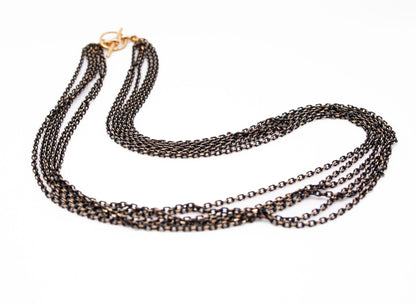 Multi-Strand Chain Choker: Black & Gold Layered Necklace