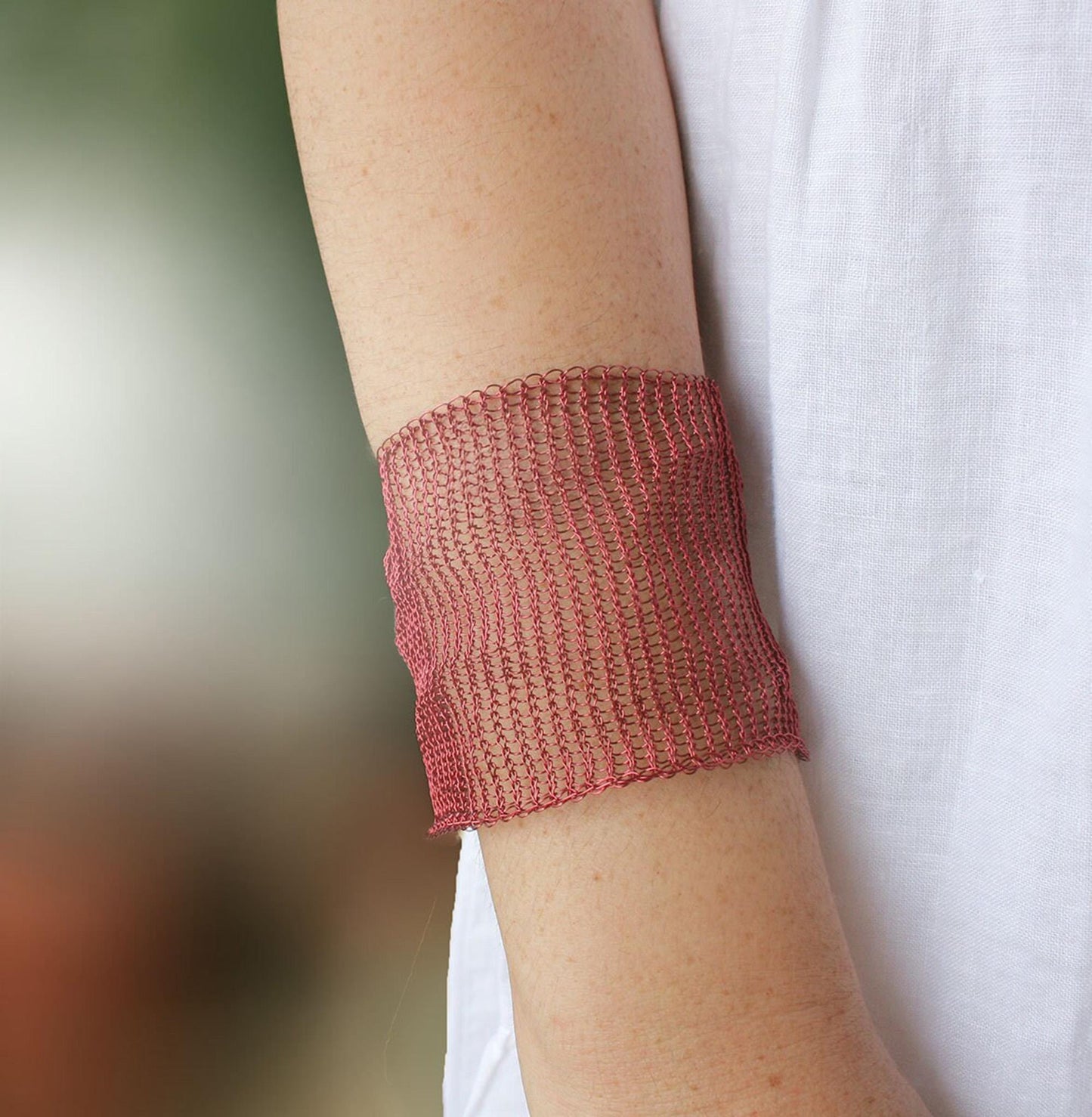 Handmade Wire Crochet Cuff Bracelet: Wide Artisan Jewelry