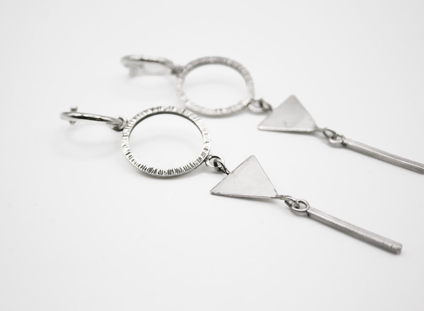 Geometric Sterling Silver Hoop Earring with Triangle Dangle