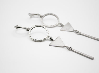 Geometric Sterling Silver Hoop Earring with Triangle Dangle