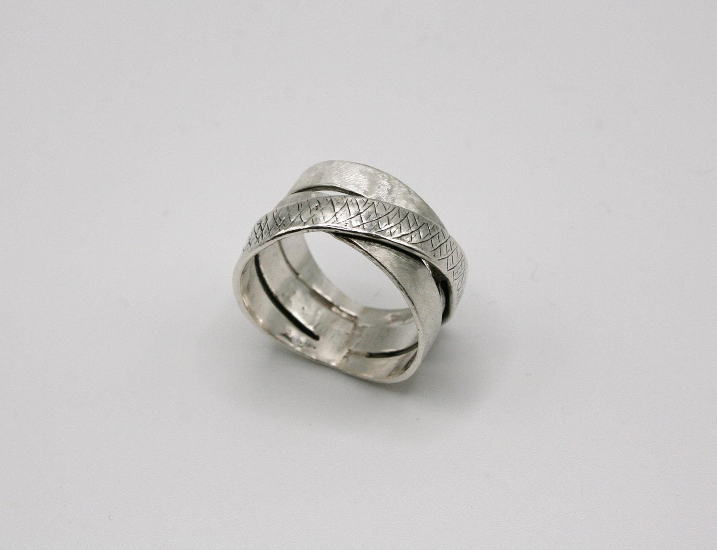 Wide Sterling Silver Ring for Women | 925 Multi-Band Textured Statement Ring