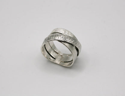 Wide Sterling Silver Ring for Women | 925 Multi-Band Textured Statement Ring