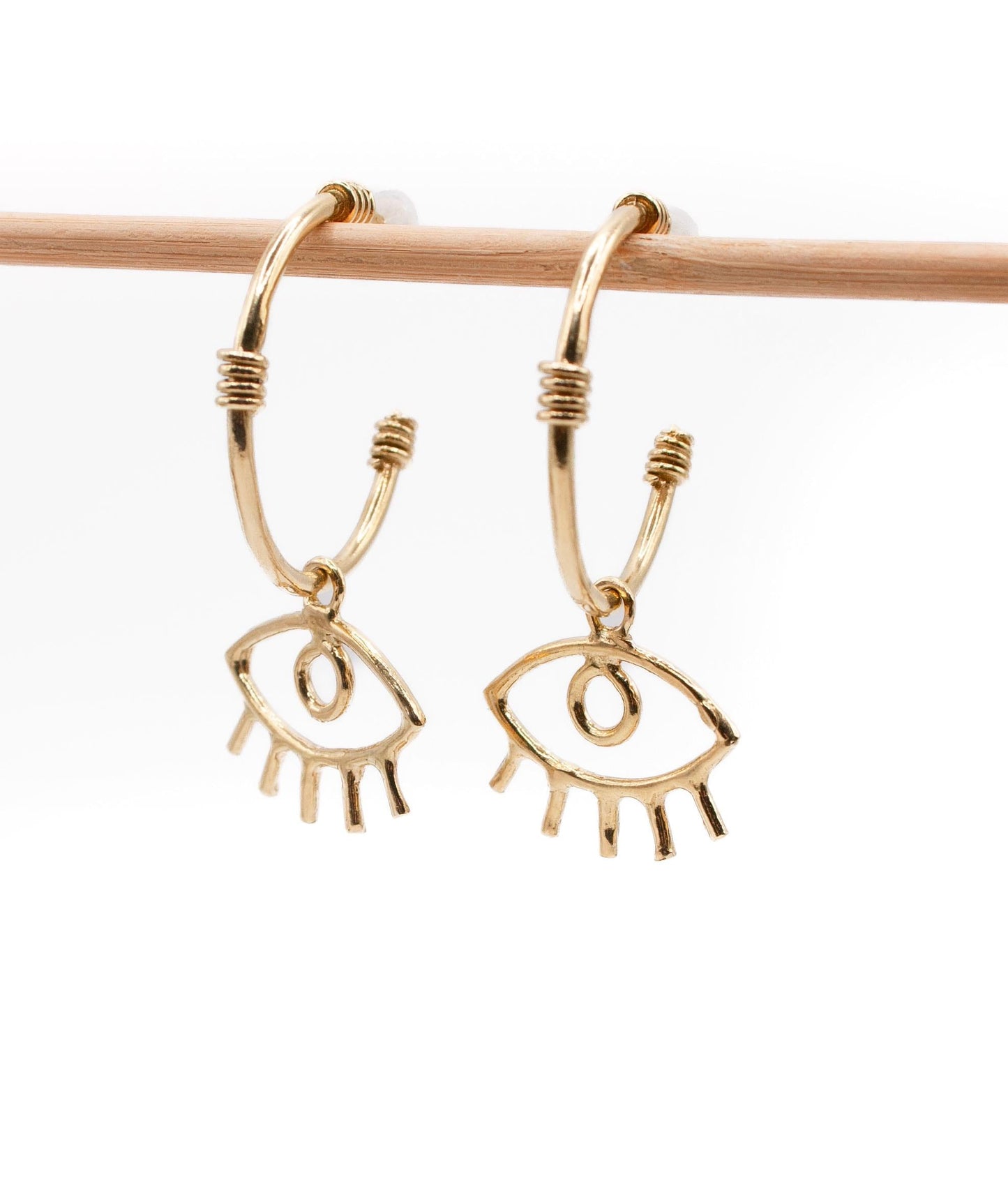 Evil Eye Charm Hoop Earrings – Sterling Silver or Gold Brass
