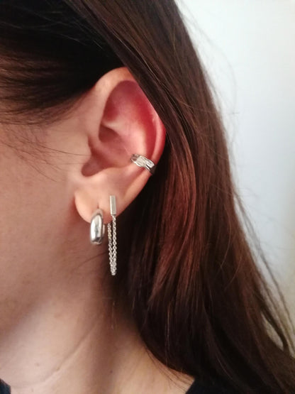 Textured Sterling Silver Conch Ear Cuff: Minimalist Non-Pierced Boho Jewelry
