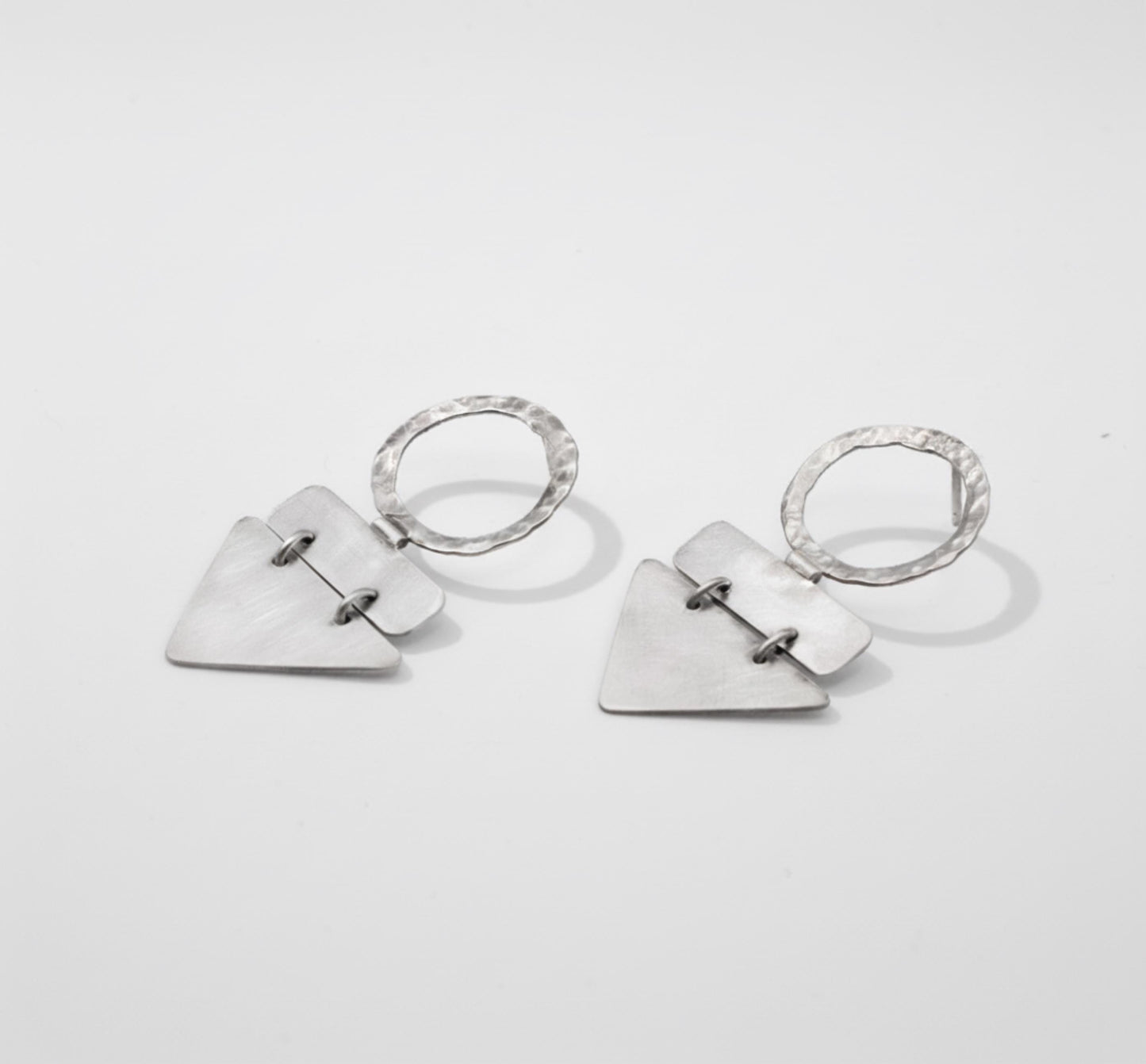 Handmade Sterling Silver Geometric Dangle Earrings – Textured Circle & Triangle Statement Jewelry