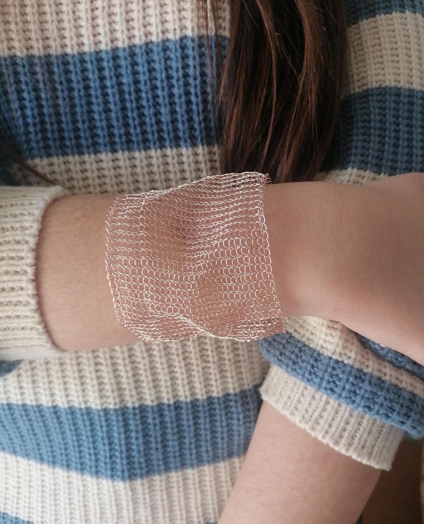 Handmade Wire Crochet Cuff Bracelet: Wide Artisan Jewelry