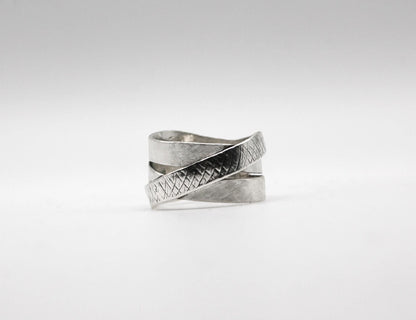 Wide Sterling Silver Ring for Women | 925 Multi-Band Textured Statement Ring