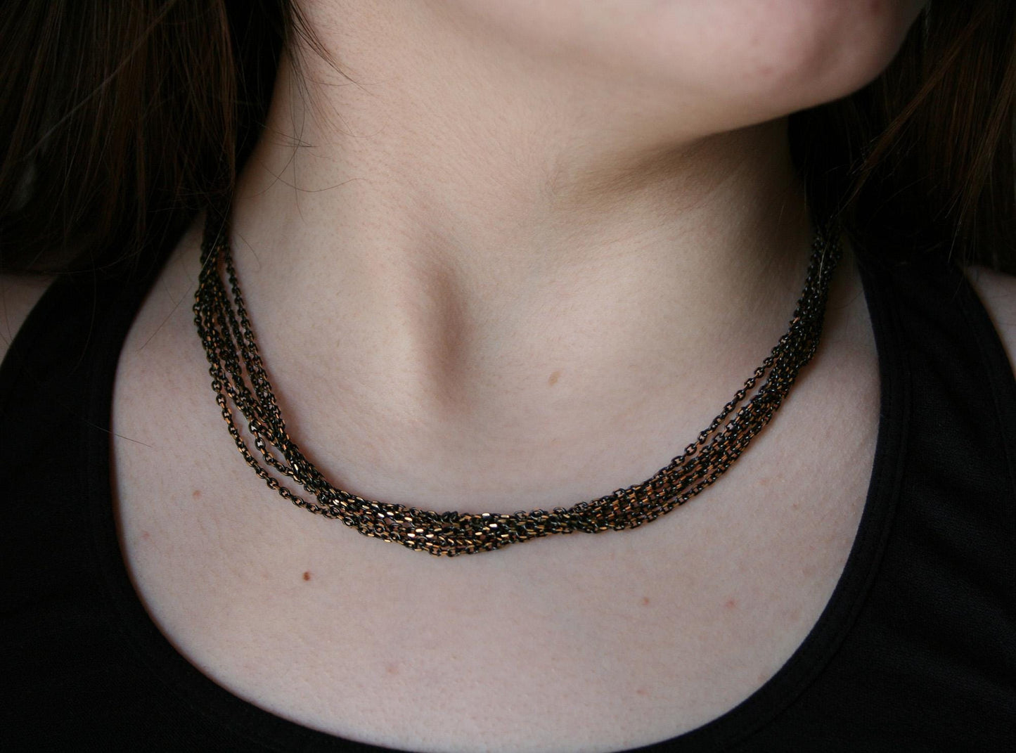 Multi-Strand Chain Choker: Black & Gold Layered Necklace