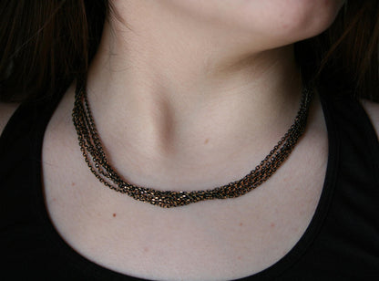Multi-Strand Chain Choker: Black & Gold Layered Necklace