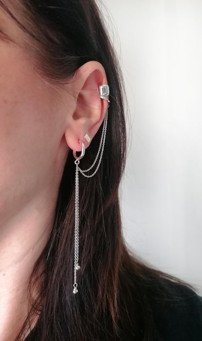 Helix Chain Ear Cuff and Hoop Earring – Sterling Silver