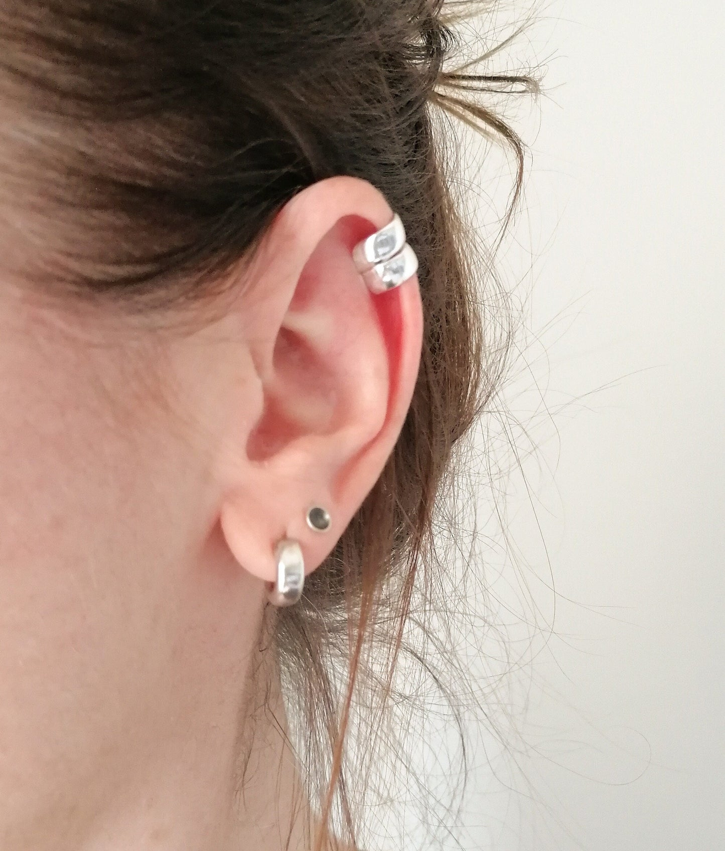 Sterling Silver 925 Cuff Earring Wide Chunky Cartilage Earring