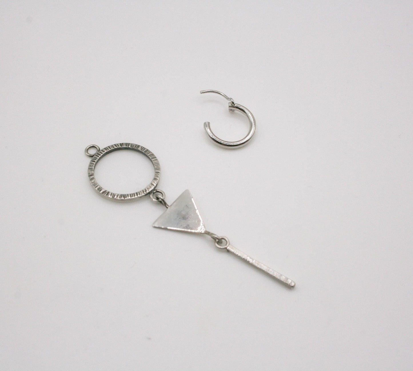 Geometric Sterling Silver Hoop Earring with Triangle Dangle