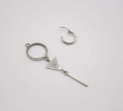 Geometric Sterling Silver Hoop Earring with Triangle Dangle