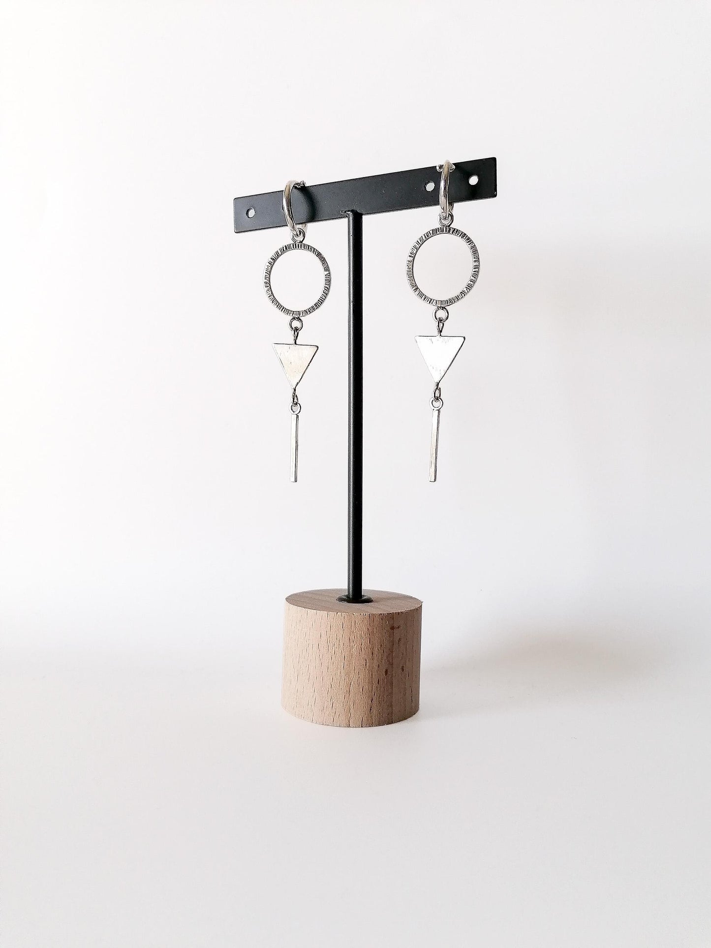 Geometric Sterling Silver Hoop Earring with Triangle Dangle